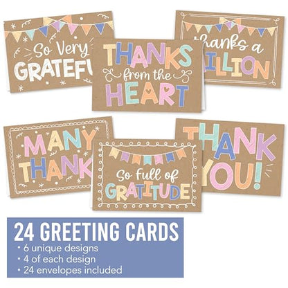 24 Bulk Thank You Cards with Envelopes Blank Cute Thank You Cards | Kraft Colorful 6 x 4 Appreciation Card Birthdays, Baby Shower, Teacher, Small Business, Party Guests, Coworkers & Holidays - style: Kraft Colorful 24 pcs