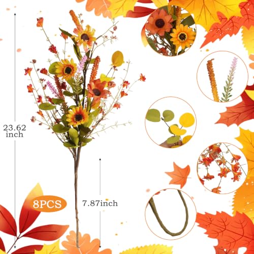 8PCS Artificial Fall Flowers, Fake Sunflower for Cemetery, Orange, 23in - color: Orange-8pcs