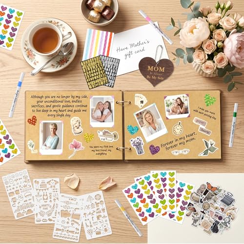 CY2SIDE Mom Memorial Gifts Photo Album – 110PCS In Loving Memory of Mom Wooden Scrapbook Kit Sympathy Gift for Loss of Mother, Bereavement Keepsake Grief Journal for Mother’s Day & Grieving Family - style: Memorial Mom