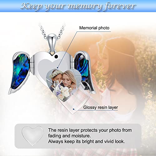 SOULMEET Angel Wing Heart Locket Necklace that Holds Picture Photo Locket Pendant You are My Angel Sterling Silver/Gold - style: C3-Abalone angel wing locket+photo+text