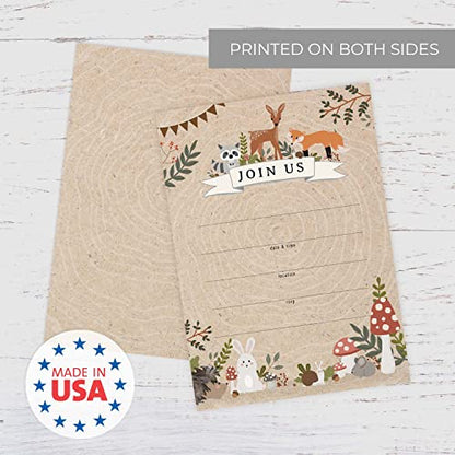 Canopy Street Woodland Animals Fill In Invitations / 25 Gender Neutral Baby Shower Invites With White Envelopes / 5" x 7" Forest Adventure Party Event Invite/Made In The USA - color: Woodland