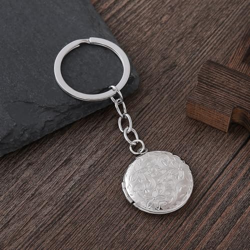 2PCS Elegant Heart Locket Keychain with Decorative Chain Stainless steel, Heart Pattern Design, Photo Frame Pendant - color: Circle