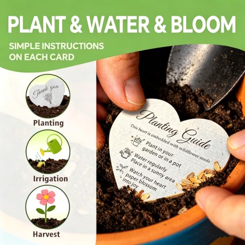 50 Pcs Plantable Seed Paper Hearts with Wildflower Seeds, Growable Thank You Cards for Bridal Showers, Weddings, Holidays & Small Business - color: 50 pcs