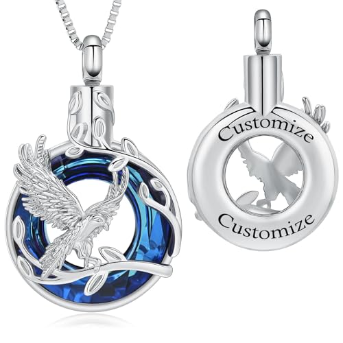 Tree of Life Urn Necklace for Ashes Eagle Ring Cremation Jewelry Eagle Keepsake Memorial Human Pets Ash Pendant Holder Gift for Women Men - color: customize