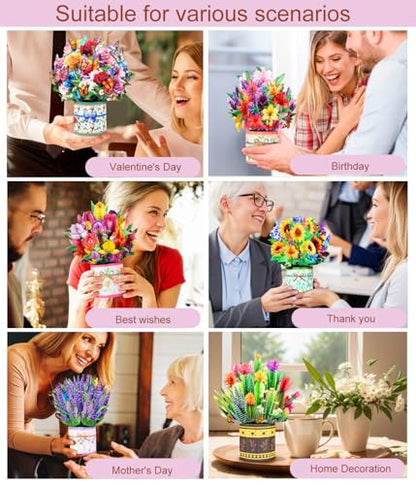 Pop Up Flower Bouquet Card Set for Women – 6 Unique 3D Floral Designs with Envelopes & Separate Blank Note Cards, Forever Rose, Sunflower, Tulip Gift for Mother's Day, Get Well, Birthday, All Occasions - style: Tulip, Sunflower, Roses, Lily, Lavender, Suc