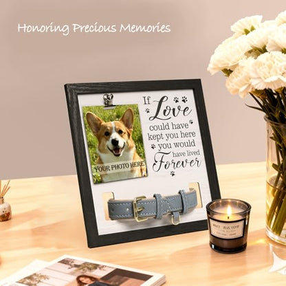 Dog Memorial Gifts for Loss, 9x9 Wooden Pet Loss Sympathy Frame with Collar Holder, Dog & Cat Remembrance Bereavement Gift, Rainbow Bridge Sympathy Gift（Forever in Our Hearts 1.0
