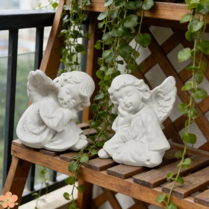 yiyuehang&BL Mini Angel 2-Piece Resin Statues Indoor Outdoor Garden Patio | 2Pcs weatherproof white resin praying angels, tiered tray decor, thoughtful religious sympathy memorial gift indoor outdoor.