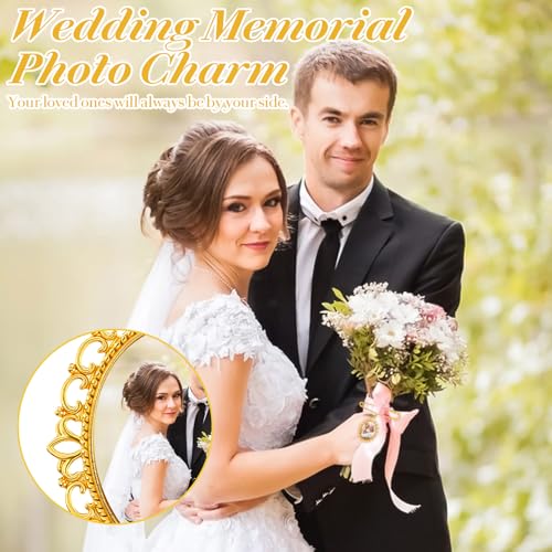 Wedding Bouquet Photo Charm, Lacy Oval Glass Picture Frame Memory Pin - color: Gold