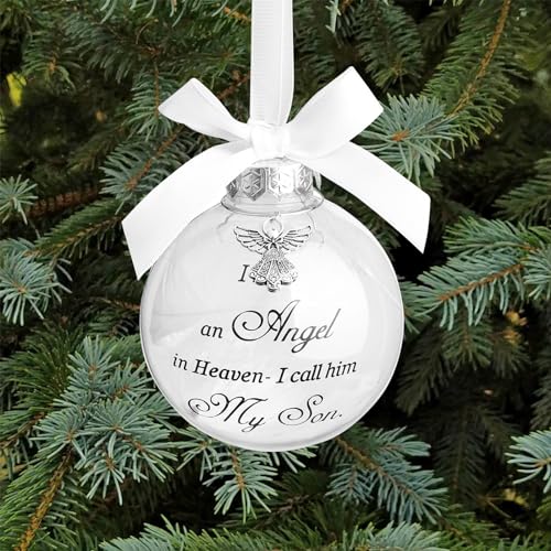 Christmas Memorial Feather Ball Angel Ornament I Have an Angel in Heaven I Call Him Son Family Memorial Loss of Loved One Hanging Pendant Xmas Tree Décor - color: Son