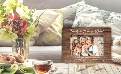 Best Friend Picture Frame, Family Isn't Always Blood Friends Picture Frame, Rustic Brown Family Photo Frames, Bestie Birthday Graduation Friendship Gifts Ideas, Home Office Tabletop Decor-f03 - size: Family Isn't Always Blood-03