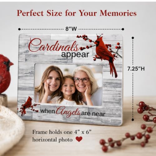 Memorial Picture Frame for Loss of Loved One, When Cardinals Appear Angels Are Near Photo Frame, Sympathy Condolence Gift, Cardinal Keepsake, Wood Grain Look, Holds 4x6 Photo, 8 x 7.25 Inch - size: Not Customized