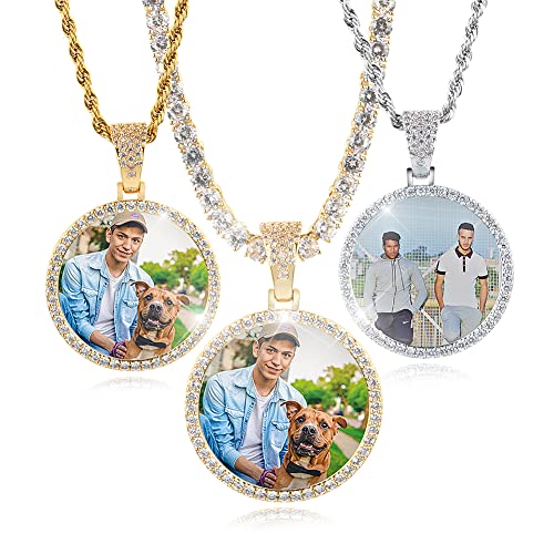 YIMERAIRE Customized Picture Necklace Personalized Circle Chain - color: 01 Circle Pendant Text(Gold)+Cuban Chain 0171