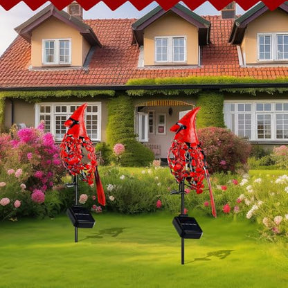 VIHOSE 1 Pcs Cardinal Gift Decor Cardinal Solar Lights for Outside Garden Stake Metal Red Bird Solar Lights Gift Outdoor Stake Grave Patio Yard Lawn Porch Cemetery Decoration for Mom Grandma Women
