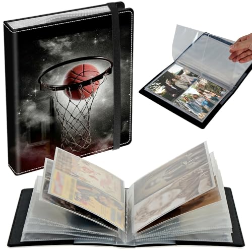Small Photo Album 3.5x5 inch 80 Pictures PU Leather Photo Albums with Transparent Inner Pockets & Elastic Band for Wedding Boys Girl Travel Family Pictures - Basketball in Galaxy - color: Basketball in Galaxy, size: 3.5x5 Photo Album
