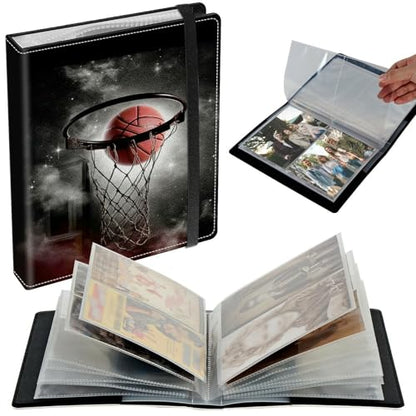 Small Photo Album 3.5x5 inch 80 Pictures PU Leather Photo Albums with Transparent Inner Pockets & Elastic Band for Wedding Boys Girl Travel Family Pictures - Basketball in Galaxy - color: Basketball in Galaxy, size: 3.5x5 Photo Album