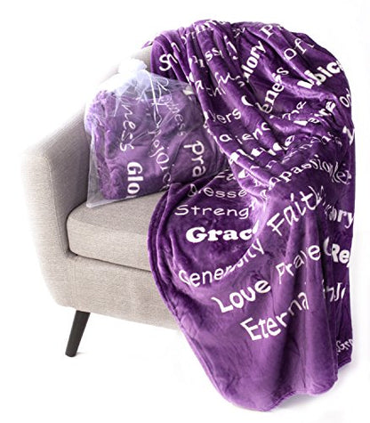 BlankieGram Christian Blanket - “Faith” Plush Throw Blanket - Inspired Gifts Ideas for The Entire Family, Comfort Gifts, Purple
