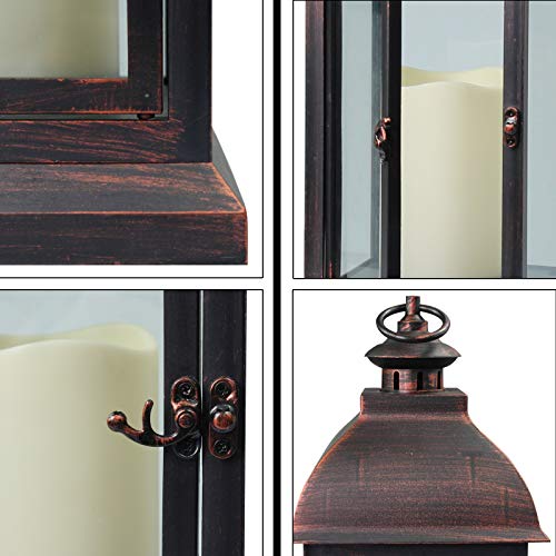 WRalwaysLX 15 inch H The Door-Open Decorative Lantern with flameless LED Candle Light, Outdoor/Indoor LED Lantern, wtith Timer Candle，Plastic with Bronze Undertones.USE 2C Battery(not Include) - size: 1pack 6x15"