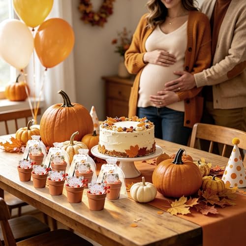 Aneco 48 Set Little Pumpkin Baby Shower Party Favors Seed Packet for Guests Include Self Adhesive Seed Envelopes Organza Bags Flowerpot Cards Shovel Berry Stems for Thanksgiving Gifts(No Seeds) - style: Autumn Pumpkin