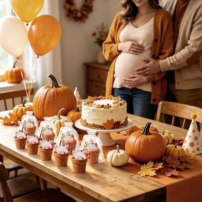 Aneco 48 Set Little Pumpkin Baby Shower Party Favors Seed Packet for Guests Include Self Adhesive Seed Envelopes Organza Bags Flowerpot Cards Shovel Berry Stems for Thanksgiving Gifts(No Seeds) - style: Autumn Pumpkin