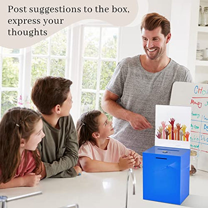 Acrylic Suggestion Box 8.2 x 6.7 x 5 Inch Large Donation Box Safe Ballot with Lock and Sign Holder for Voting Charity Business Cards Collection Display Ticket Comment(Blue) - color: Blue, size: 8.2 x 6.7 x 5 Inch