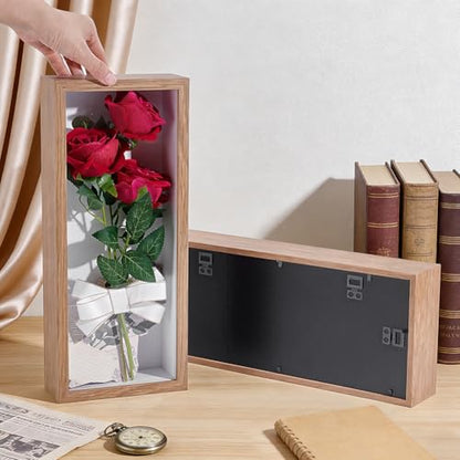 2Pcs Shadow Box Display Case, 14.4x6.1x2.56Inch Rectangle MDF Shadow Box Frame with Nail Hangers and Hook for Mother's Day Awards Memorabilia Flower Pictures Keepsakes Medals(Peru) - color: Peru