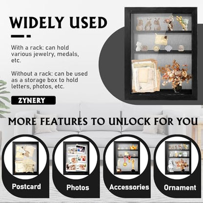 Shadow Box 14x11 Black Picture Frames Display Cases with LED Light,Memory Keepsakes Boxes with 4 Removable Trinket Shelf,for Anniversary Wedding Baby Graduates Memorial Collect-Distressed Retro - color: Black