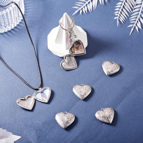 FASHEWELRY 10Pcs 316 Stainless Steel Locket Pendants Silver Heart Photo Frame Charms Heart Locket Charms for Necklaces DIY Memorial Necklace Making - color: Stainless Steel Color, Heart