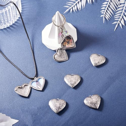 FASHEWELRY 10Pcs 316 Stainless Steel Locket Pendants Silver Heart Photo Frame Charms Heart Locket Charms for Necklaces DIY Memorial Necklace Making - color: Stainless Steel Color, Heart