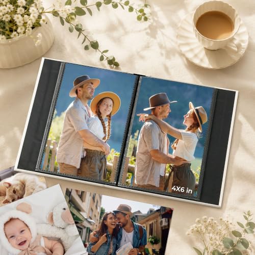Vienrose 4x6 Couples Photo Album 100 Pockets DIY Custom Cover Beige | fabric cover photo book, acid free inner pages, couple themed crystal stickers, small slip in photo album - color: Romantic Couple, size: 100 Pockets