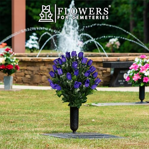 Artificial Cemetery Flowers - Gravesite Flowers - Purple Roses - color: Purple Roses, size: (1) Bouquet