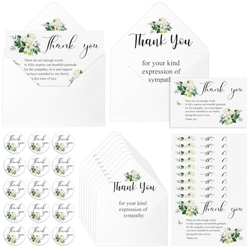 Marspark 100 Sets Funeral Thank You Sympathy Cards with Envelopes and Message Inside Memorial Card Bereavement Cards with Stickers for Funeral Loved Ones Celebration of Life(Lily) - style: Lily