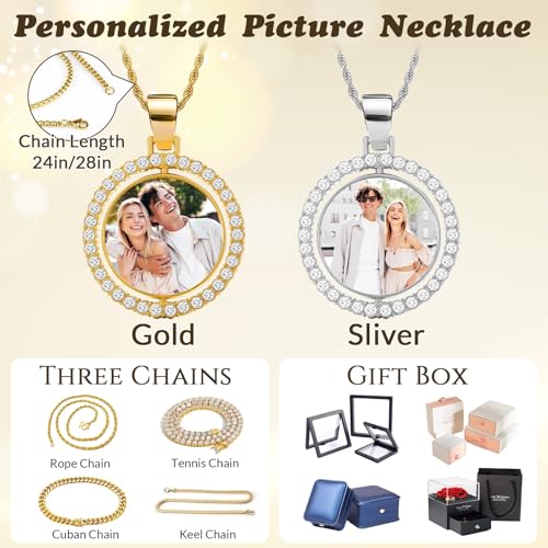 HJX Custom Circle Chain with Wings, Memorial Picture Necklace for Men Womem - color: 5-NP round