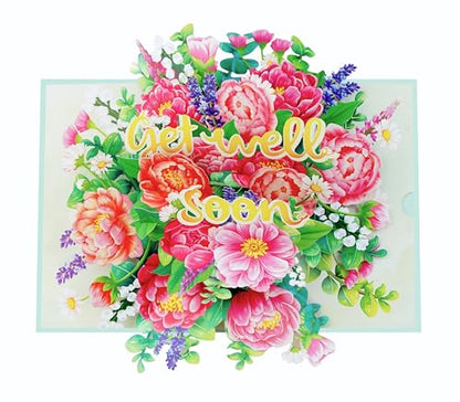 Peony Get Well Soon Cards Pop Up, 3D Encouragement Get Better Soon Card, Colorful Thinking of you 3D for Speedy Surgery Recovery, Feel Better Soon, Kids, Friends (Peony GW) - color: Peony Get Well Soon
