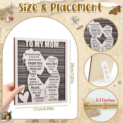 Love Mom Plaque for Mother’s Day, Mama Gift from Son on Birthday, Thanksgiving, Valentine’s &, Rustic Mom and Son Hug Sign - style: Mom & Son