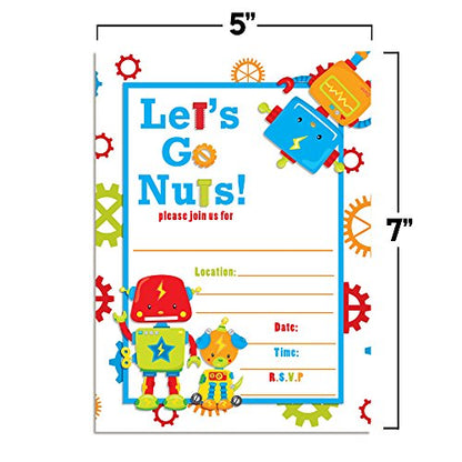 Robot Birthday Party Invitations, 20 5x7 Fill In Cards with Twenty White Envelopes by AmandaCreation … - style: Robot