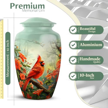 Cardinal Urns for Human Ashes -Large Urn for Human Ashes Adult Female | Red Cardinal Bird Urns - Cremation Urns for Adult Woman 10inch and 200 Cubic Inches - color: Funeral Cardinal Bird