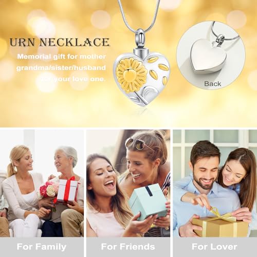 Urn Necklace for Ashes Sunflower Cross Necklace Cremation Jewelry Ashes Necklace for Human Women Pets Sunshine Pendant Keepsake Jewelry for Ashes - color: Gold