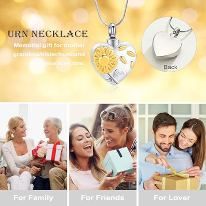 Urn Necklace for Ashes Sunflower Cross Necklace Cremation Jewelry Ashes Necklace for Human Women Pets Sunshine Pendant Keepsake Jewelry for Ashes - color: Gold