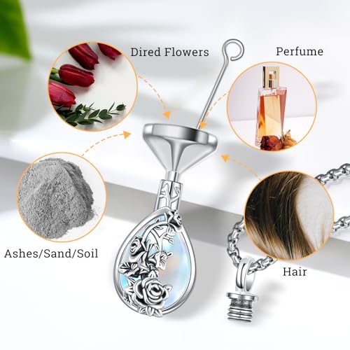 Urn Necklace for Ashes for Women/Men 925 Sterling Silver Cremation Jewelry w/Funnel Filler Memorial Jewelry Gifts - color: A-Rose- Moonstone, style: Non - Customized