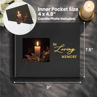 Funeral Guest Book, in Loving Memory Sign in Book with Photo Slot | 330 Entries, Table Sign Card Included, Gold Stamping, Twill-Textured Paper Cover, Celebration of Life Keepsake, 9x7.5", Black - color: Black-i