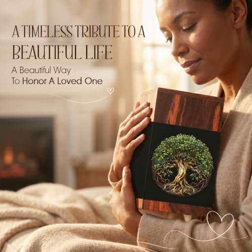 Cremation Urns for Human Ashes Adult Male Female, Wooden Tree of Life Urns for Ashes Men Women, Pets Cat Dog Urn, Large Burial Funeral Urns for Ashes, Holds Up to 250 Lbs, Full Size with Velvet Bag - size: X Large - 250 Cu/In