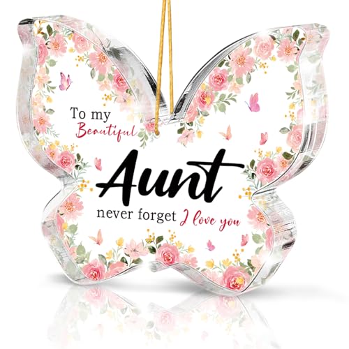Gift for Aunt from Niece or Nephew - Pink Butterfly Acrylic Ornament, I Love You Gift for Birthdays, Weddings, Christmas, Thanksgiving and Mother's Day, 3.1x2.1 Inches - color: Light Pink
