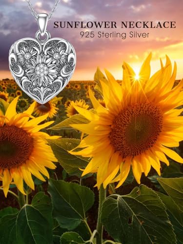 Midari Personalized Heart Locket Necklace That Hold 2 Pictures 925 Sterling Silver Oxidized Photo Necklace Memory Custom Photo Lockets Necklaces Jewelry Gifts for Family Women Lover Mom Dad - color: Sunflower, style: Locket+Photo