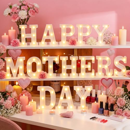 15 Pcs Happy Mother's Day Decorations Mommy Light up Signs Mother Day LED Letter Lights Battery Powered Mom Letters Signs for Wall Shelf Table Mothers Table Decor Mom's Birthday Party Supplies - style: Happy Mothers Day