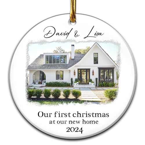 Personalize Our 2025 First Christmas Married at Our New Home Ornament Custom Name Homeowners House Photo Housewarming Wedding Gift for Couples Newlyweds Just Engaged Family Special Holiday Keepsake - color: Photo House