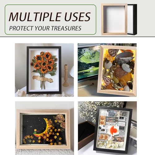 Shadow Box Frame Display Case with Stickers , 8x10 Inches 3D Picture Frame, Display Case Box for Flowers, Memorabilia, Crafts, Photos, Medals and Tickets,3Pcs-Black