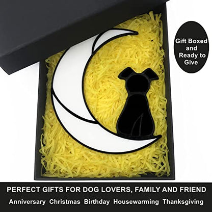 Stained Glass Rainbow Bridge Black Dog Memorial Gifts for Loss of Dog Sympathy Remembrance Suncatcher, Angel Wings Pet Loss Bereavement Gifts in Memory of Pet Passing Away Window Hanging. - color: Black