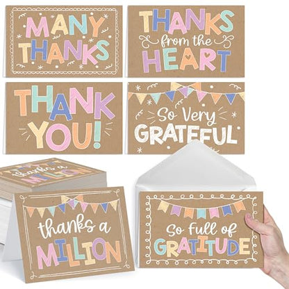 24 Bulk Thank You Cards with Envelopes Blank Cute Thank You Cards | Kraft Colorful 6 x 4 Appreciation Card Birthdays, Baby Shower, Teacher, Small Business, Party Guests, Coworkers & Holidays - style: Kraft Colorful 24 pcs