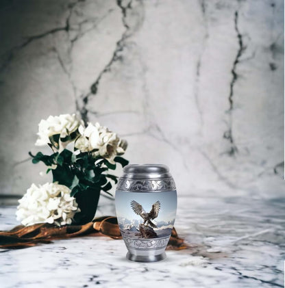Eagle with Snow Mountains - Small Metal Cremation Container - Miniature Urns for Ashes - 3 Inch - Pack of 4 - Memorial Keepsake Urns - size: Pack Of 4