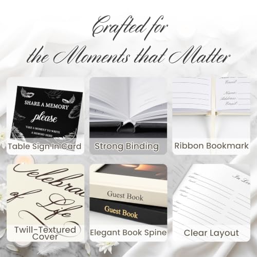 Funeral Guest Book, Celebration of Life GuestBook with Photo Slot | 330 Entries, Table Sign Card Included, Gold Stamping, Twill-Textured Paper Cover, in Loving Memory Keepsake, 9x7.5", Beige - color: Beige-c